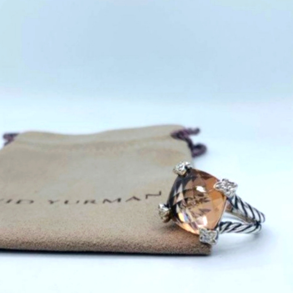 David Yurman Morganite & Diamond Cushion On Point Ring